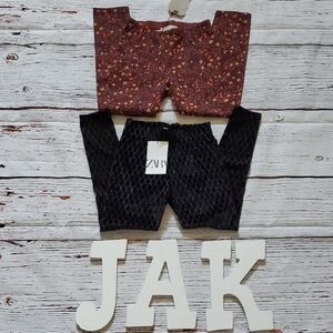 🆕️ Zara Kids Floral and Patterned Leggings Set - Burgundy and Black